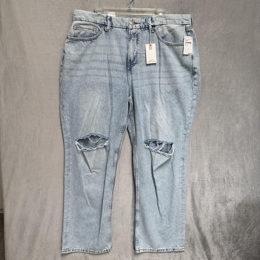 Good American Good 90s Relaxed Jeans‎ Womens 16 Petite Light Wash Ripped